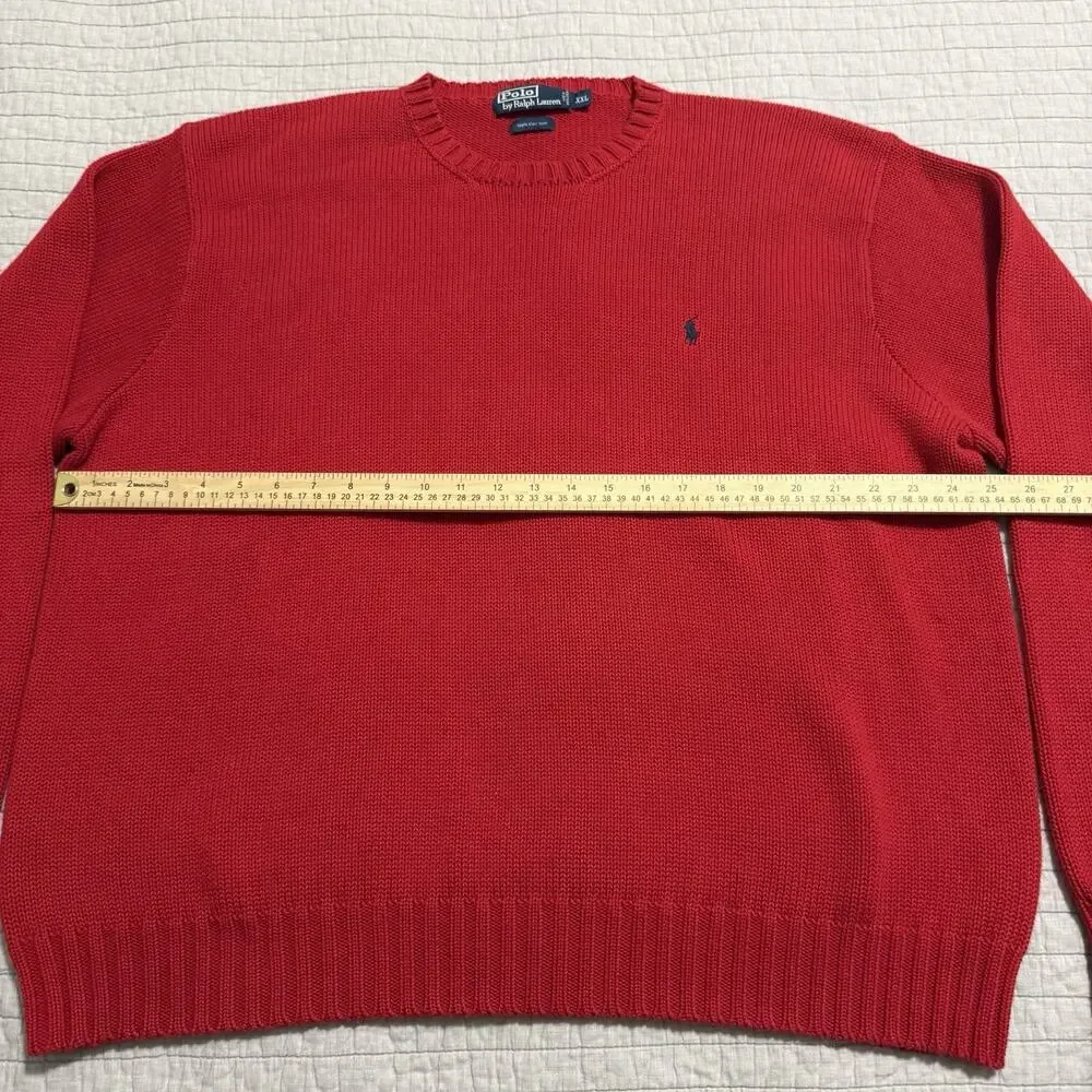 Polo By Ralph Lauren Sweater Mens Medium Red Cotton Knit Crewneck Pony Logo XXL